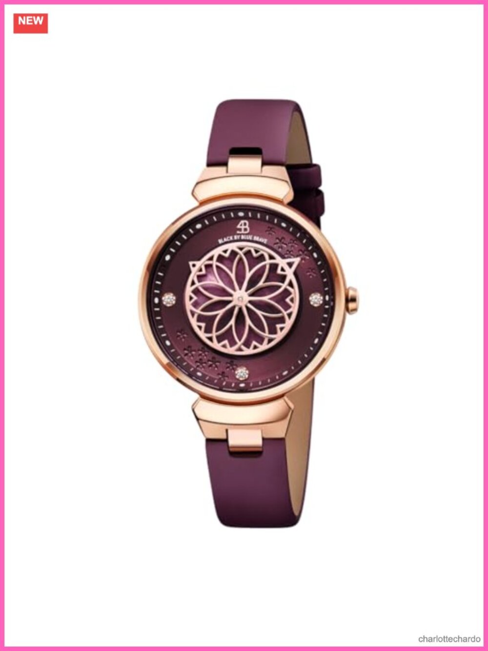 Womens Watch 36mm Case Natural Diamonds Sapphire Glass Leather Strap